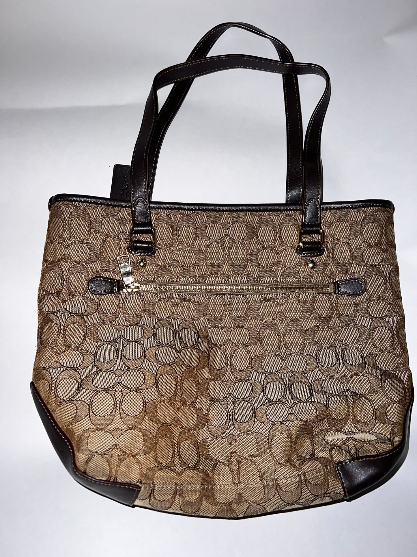 Coach - Zip Top Leather / Canvas Tote